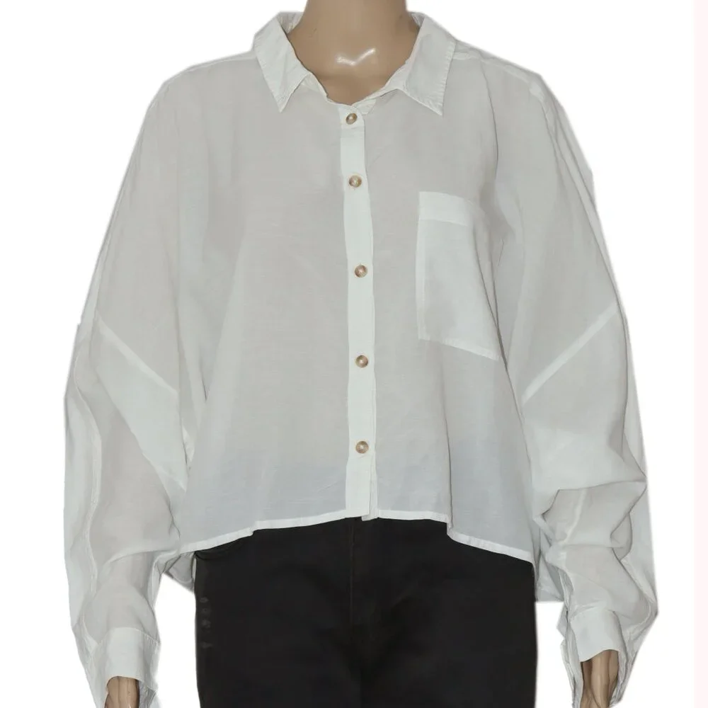 Anthropologie Pilcro Batwing Back Ruffle Buttondown White Top XLP